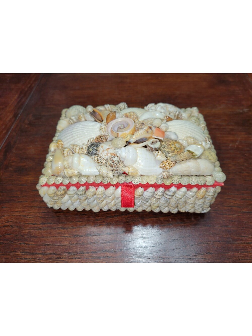 Shell Jewelry Box w/ Red Velvet Interior  6”x 4.5”x 3.5"